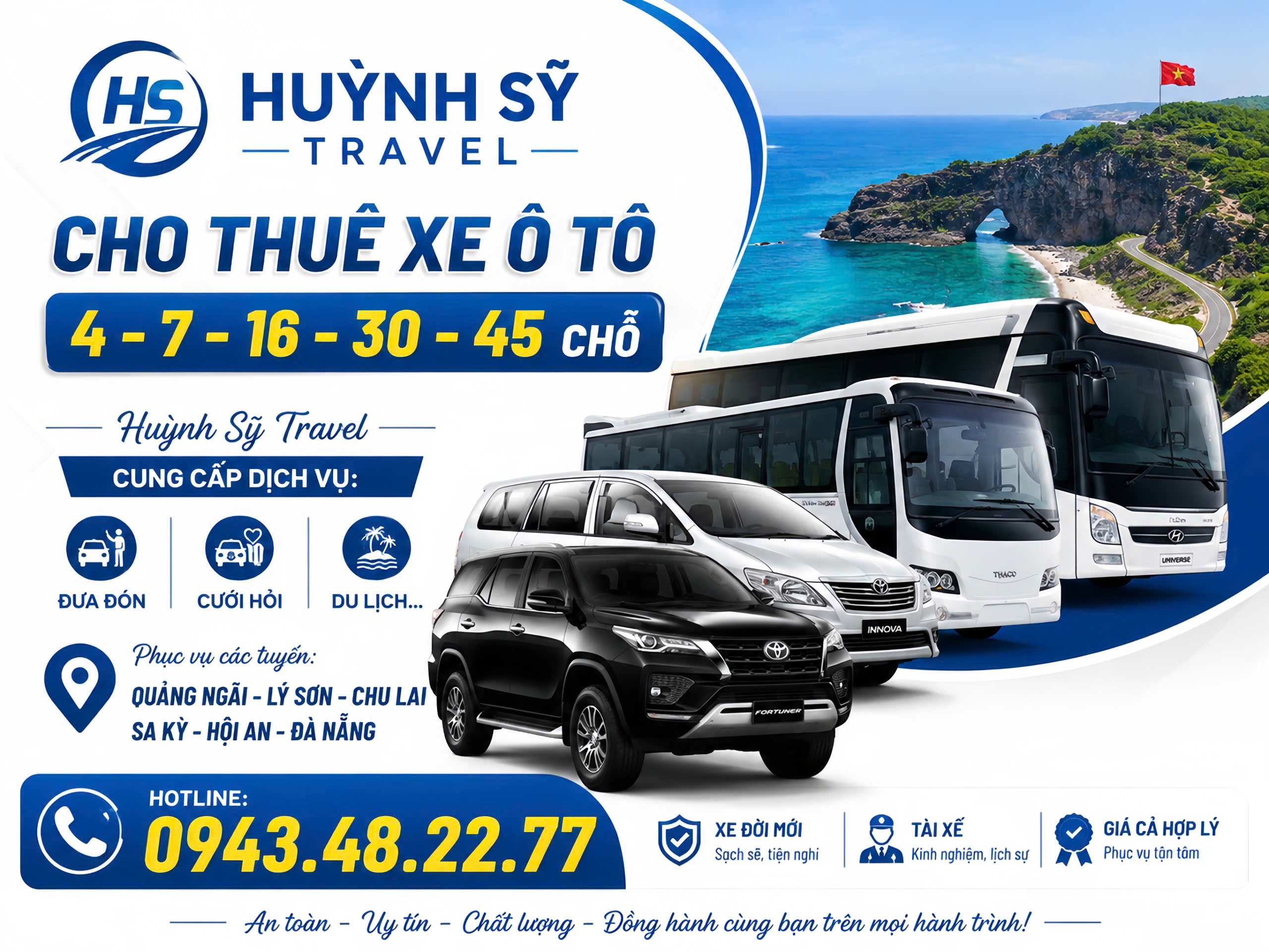 thuê xe 4, 7, 16, 30, 45 chỗ tại quảng ngãi