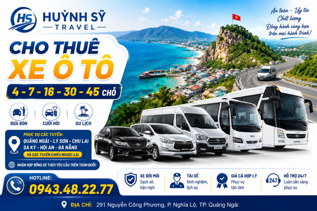 thuê xe tại quảng ngãi 4, 7, 16, 30, 45 chỗ
